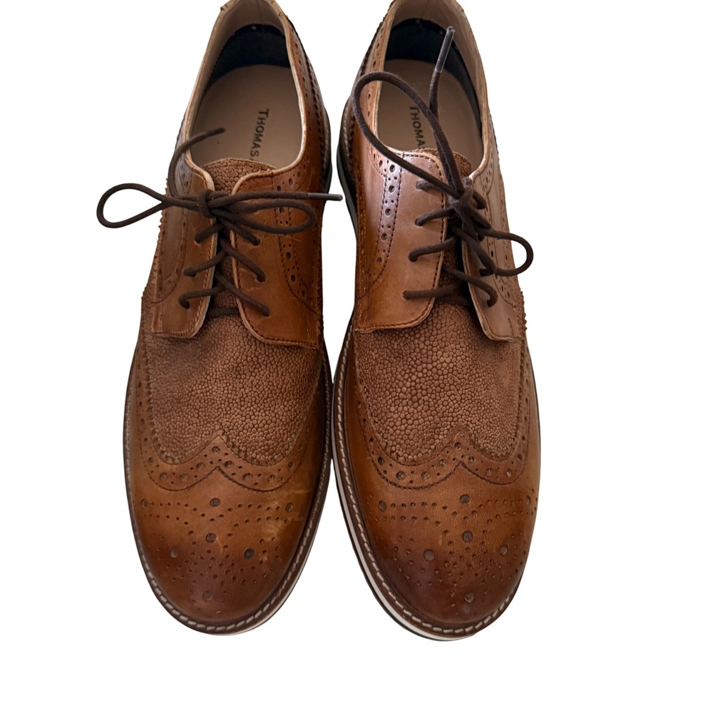 Thomas & Vine Mens Wingtip Oxford Shoes Cognac Brown Leather Brogue US 12